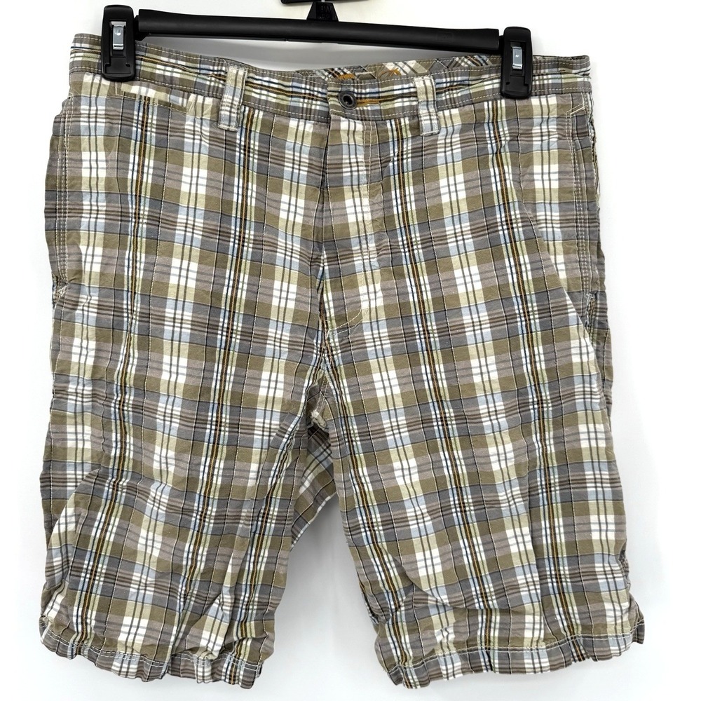 Tommy Bahama Shorts‎ Mens 34 Green Plaid Linen Silk Blend Cargo Casual Beach